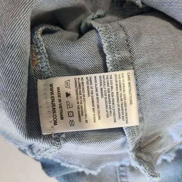 Enjean Denim Jean Jacket Distressed Women's Size Large Blue - Picture 5 of 8